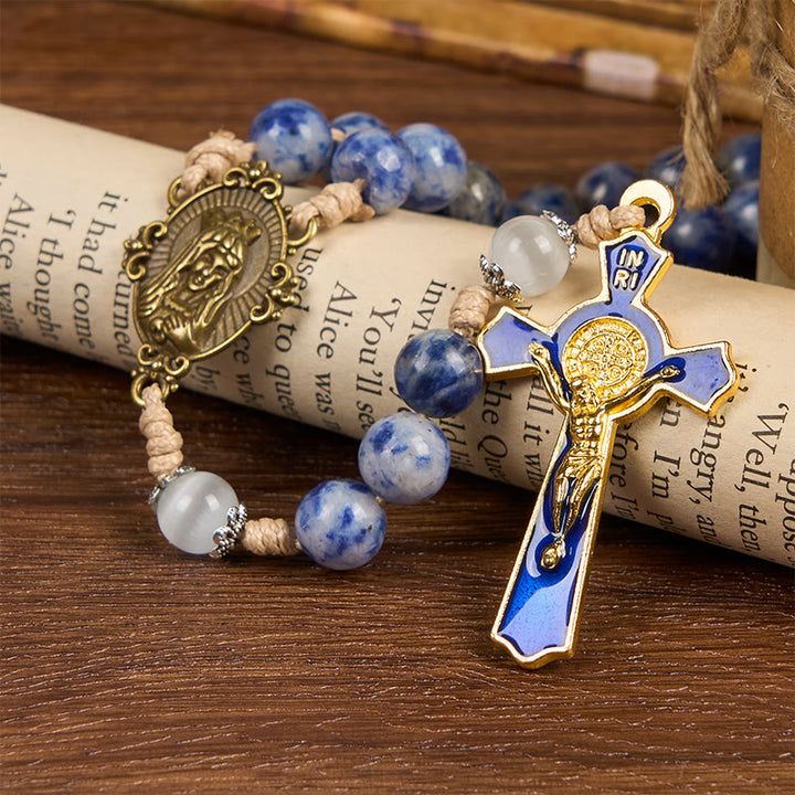 Christianartworkshop PRAYERFUL FAITH: Round Blue Stone Nylon Cord Rosary with Gift Card - image 12
