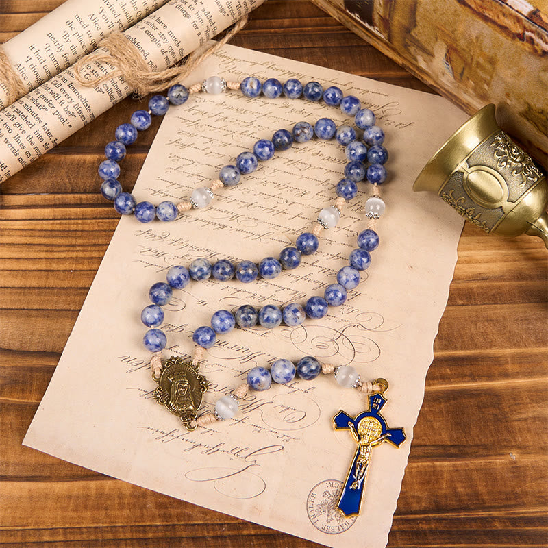 Christianartworkshop PRAYERFUL FAITH: Round Blue Stone Nylon Cord Rosary with Gift Card - image 6