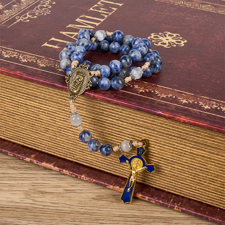 Christianartworkshop PRAYERFUL FAITH: Round Blue Stone Nylon Cord Rosary with Gift Card - image 9