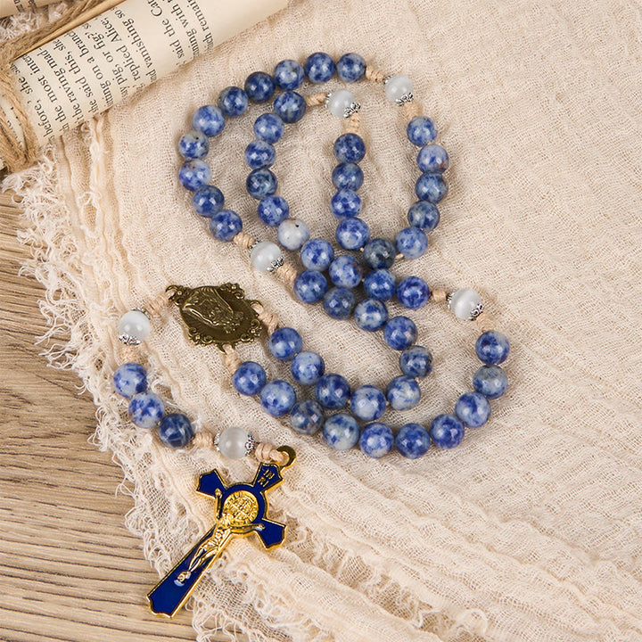 Christianartworkshop PRAYERFUL FAITH: Round Blue Stone Nylon Cord Rosary with Gift Card - image 8