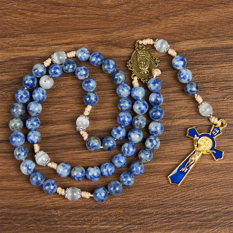 Christianartworkshop PRAYERFUL FAITH: Round Blue Stone Nylon Cord Rosary with Gift Card - image 8