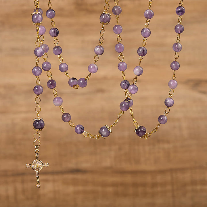 Christianartworkshop Our Lady of Guadalupe & Crucifix of 8mm Round Purple Crystal Rosary - image 7