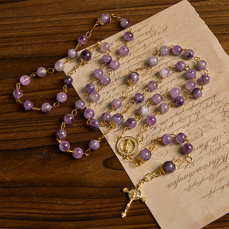 Christianartworkshop Our Lady of Guadalupe & Crucifix of 8mm Round Purple Crystal Rosary - image 2