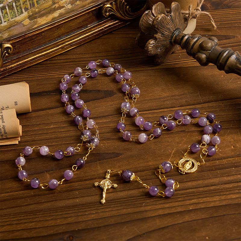 Christianartworkshop Our Lady of Guadalupe & Crucifix of 8mm Round Purple Crystal Rosary - image 3