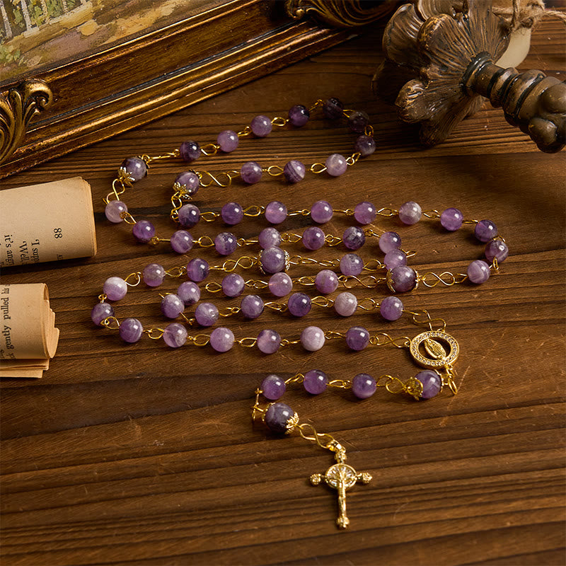 Christianartworkshop Our Lady of Guadalupe & Crucifix of 8mm Round Purple Crystal Rosary - image 2