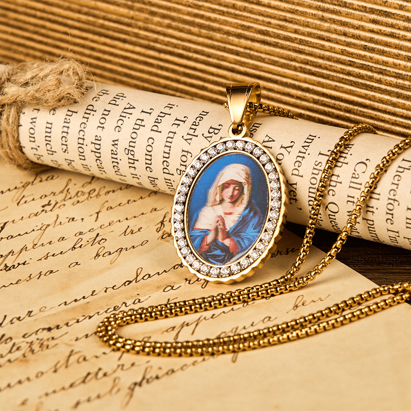 Christianartworkshop Our Lady Pray For Us - Holy Mary in Prayer Necklace A Profound Symbol of Devotion - Our Lady Pray For Us - image 1