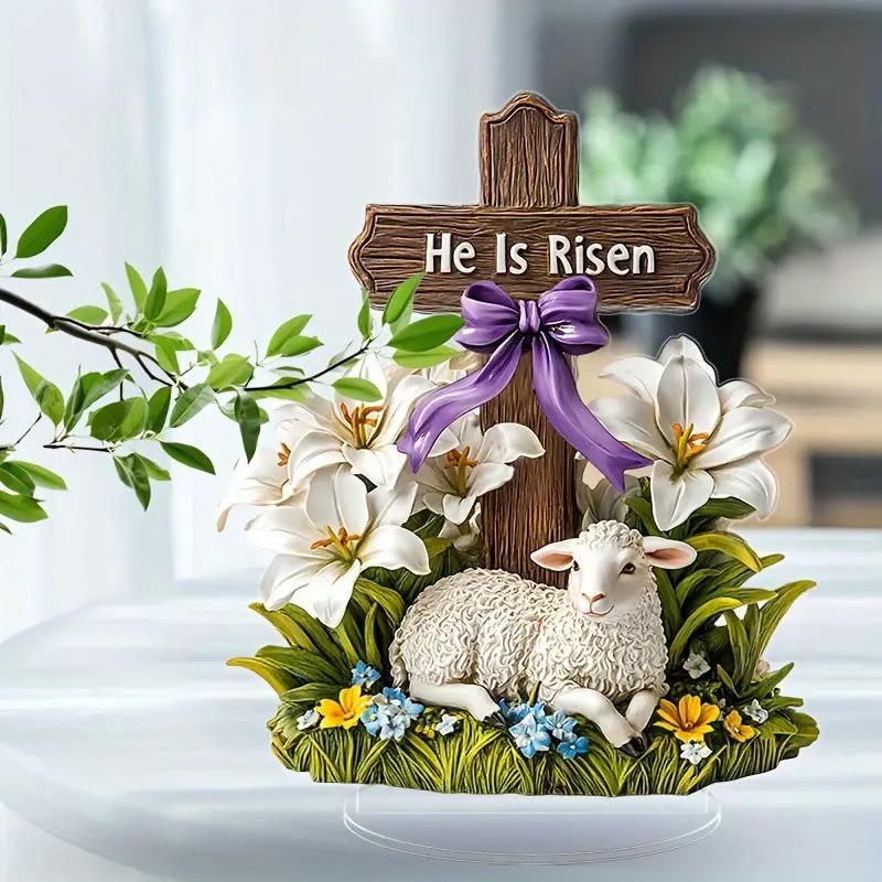 Christianartworkshop Easter Resurrection with He Is Risen Cross and Lamb Figurine - image 3