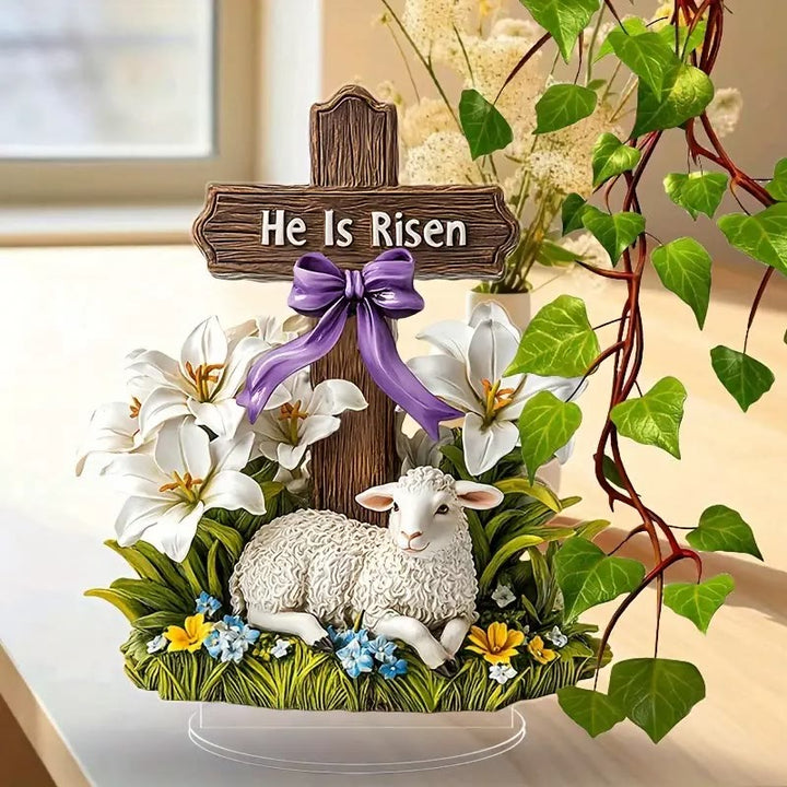 Christianartworkshop Easter Resurrection with He Is Risen Cross and Lamb Figurine - image 2