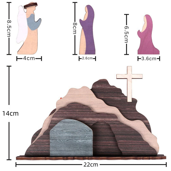 Christianartworkshop "He Is Risen" Handcrafted Wooden Resurrection Scene with Cross Decor - image 4