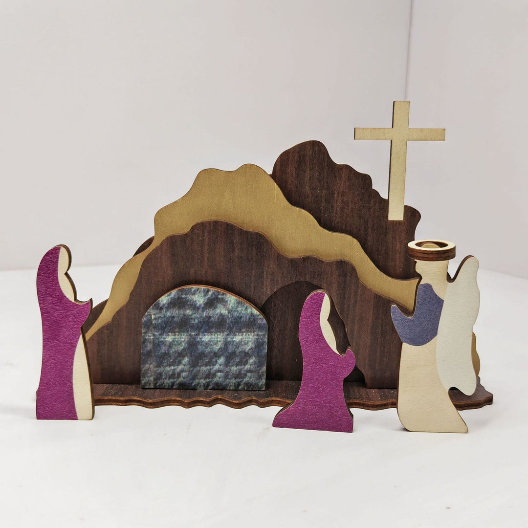Christianartworkshop "He Is Risen" Handcrafted Wooden Resurrection Scene with Cross Decor - He is Risen - image 1