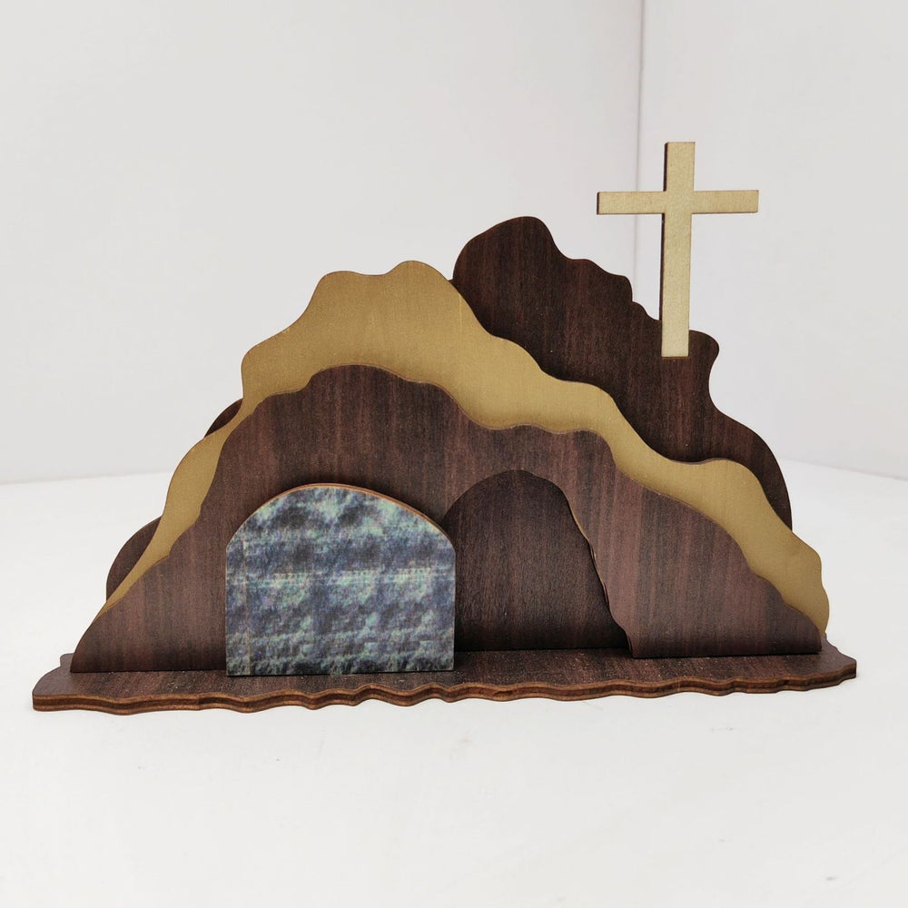 Christianartworkshop "He Is Risen" Handcrafted Wooden Resurrection Scene with Cross Decor - image 2
