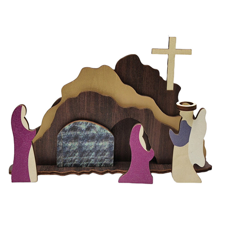 Christianartworkshop "He Is Risen" Handcrafted Wooden Resurrection Scene with Cross Decor - image 3