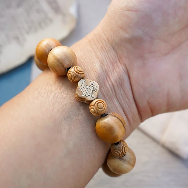 Christianartworkshop Olive Wood Bracelet Rose Rosary Portable Elastic Bracelet - image 9