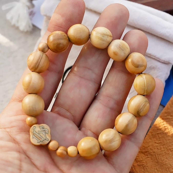 Christianartworkshop Olive Wood Bracelet Rose Rosary Portable Elastic Bracelet - image 7