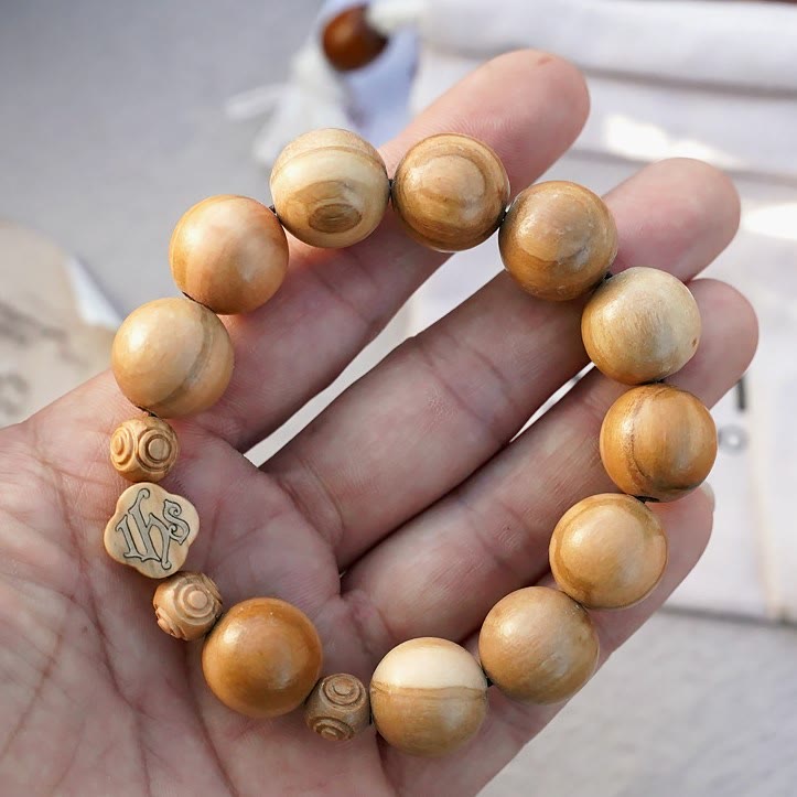 Christianartworkshop Olive Wood Bracelet Rose Rosary Portable Elastic Bracelet - image 5