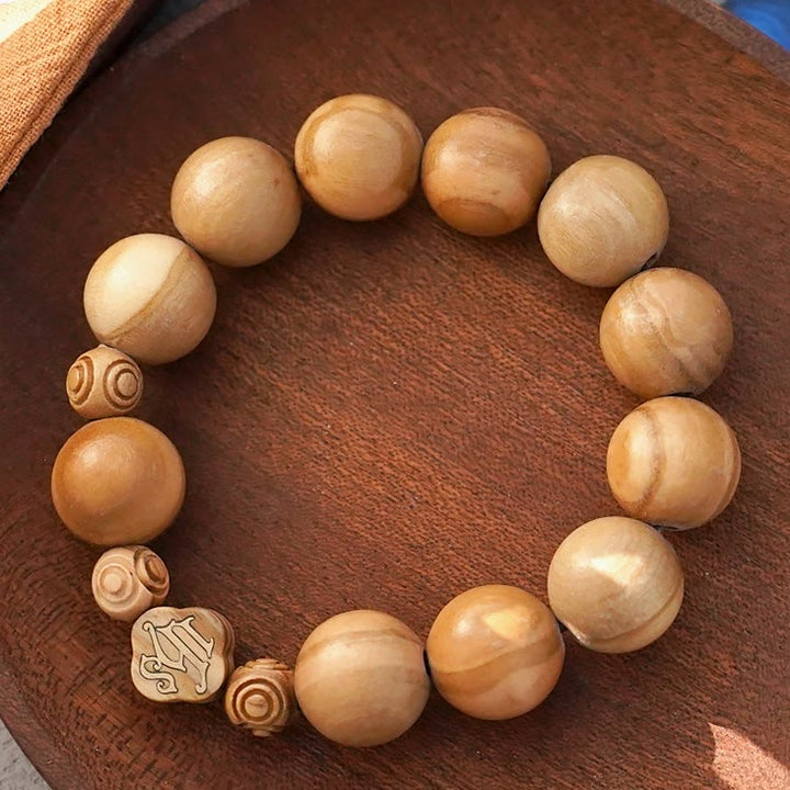 Christianartworkshop Olive Wood Bracelet Rose Rosary Portable Elastic Bracelet - 15mm - image 1