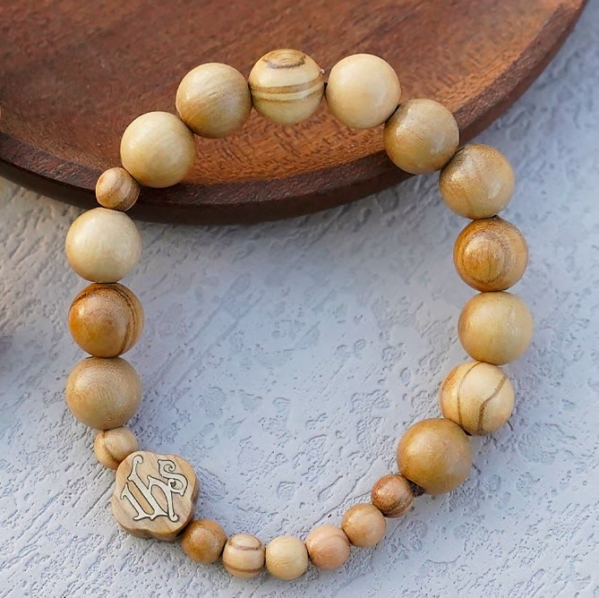 Christianartworkshop Olive Wood Bracelet Rose Rosary Portable Elastic Bracelet - image 15