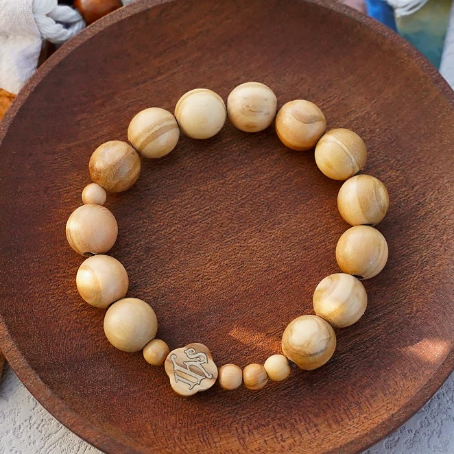 Christianartworkshop Olive Wood Bracelet Rose Rosary Portable Elastic Bracelet - 12mm - image 2