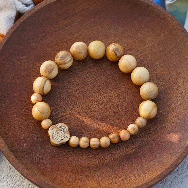Christianartworkshop Olive Wood Bracelet Rose Rosary Portable Elastic Bracelet - 10mm-b - image 3