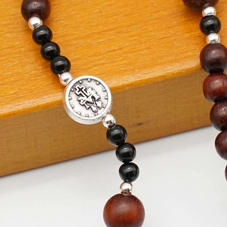 Christianartworkshop 6mm Rosewood Three-circle Elastic Bracelet Divine Rosary Beads - image 9
