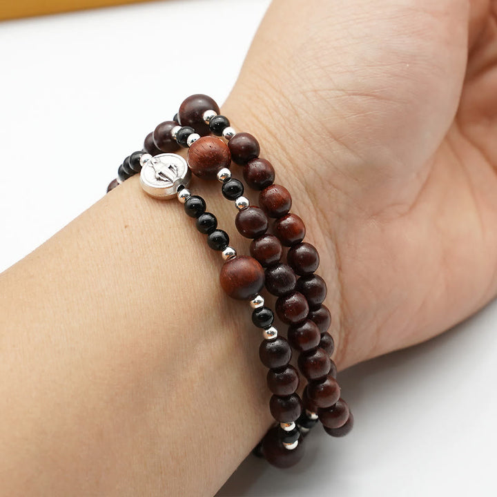 Christianartworkshop 6mm Rosewood Three-circle Elastic Bracelet Divine Rosary Beads - image 3