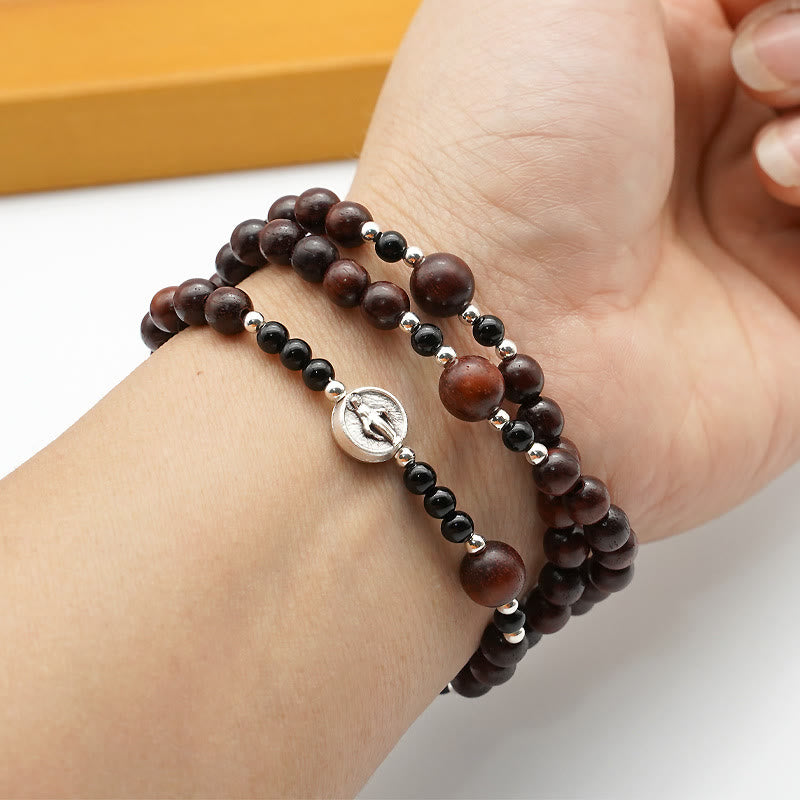 Christianartworkshop 6mm Rosewood Three-circle Elastic Bracelet Divine Rosary Beads - Rosewood-6mm - image 1