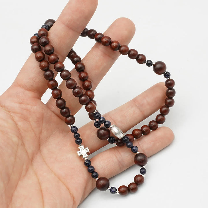 Christianartworkshop 6mm Rosewood Three-circle Elastic Bracelet Divine Rosary Beads - image 6