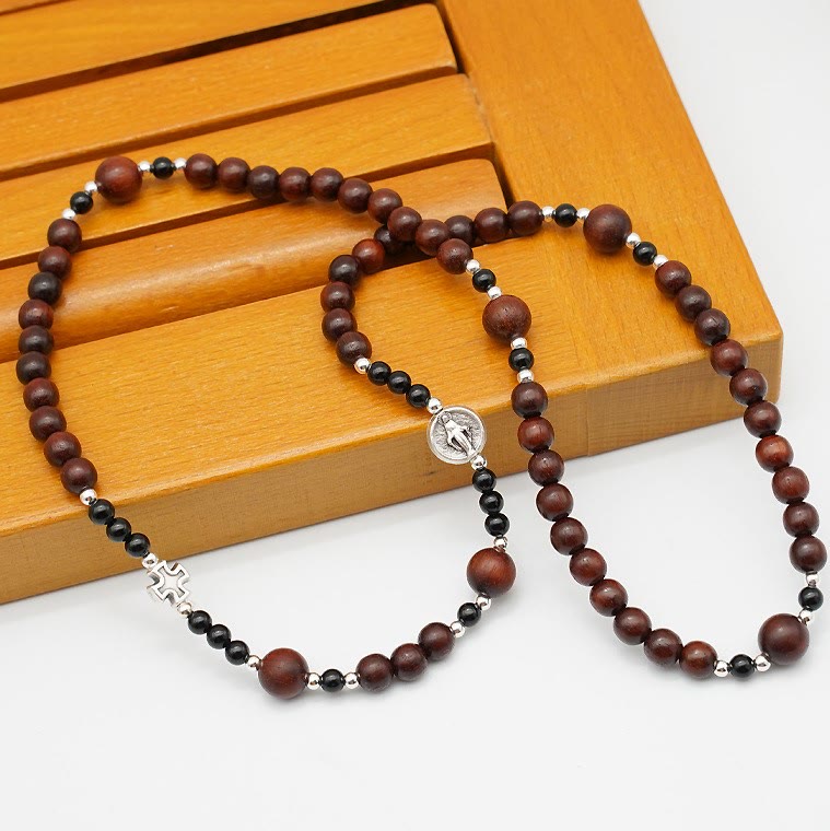 Christianartworkshop 6mm Rosewood Three-circle Elastic Bracelet Divine Rosary Beads - image 4