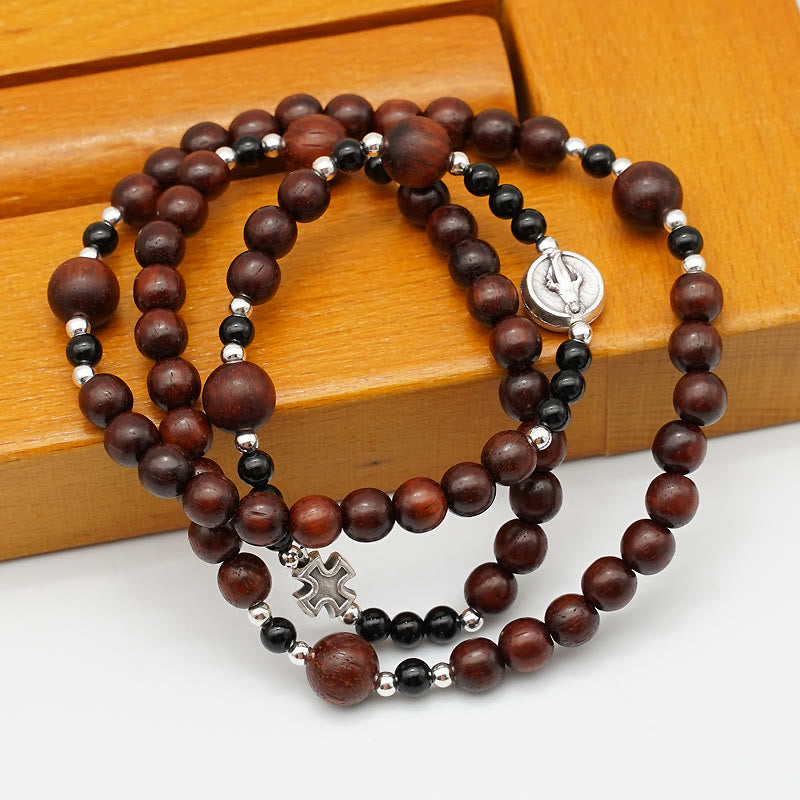 Christianartworkshop 6mm Rosewood Three-circle Elastic Bracelet Divine Rosary Beads - image 2