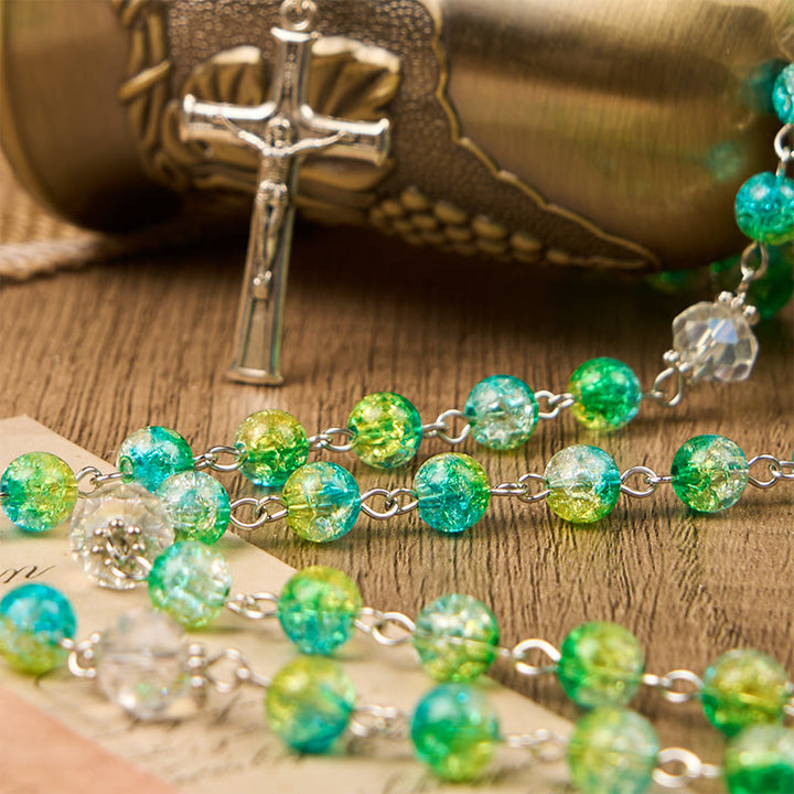 Christianartworkshop St. Benedict Medal & Crucifix of 8mm Round Green Gemstone Rosary - image 4
