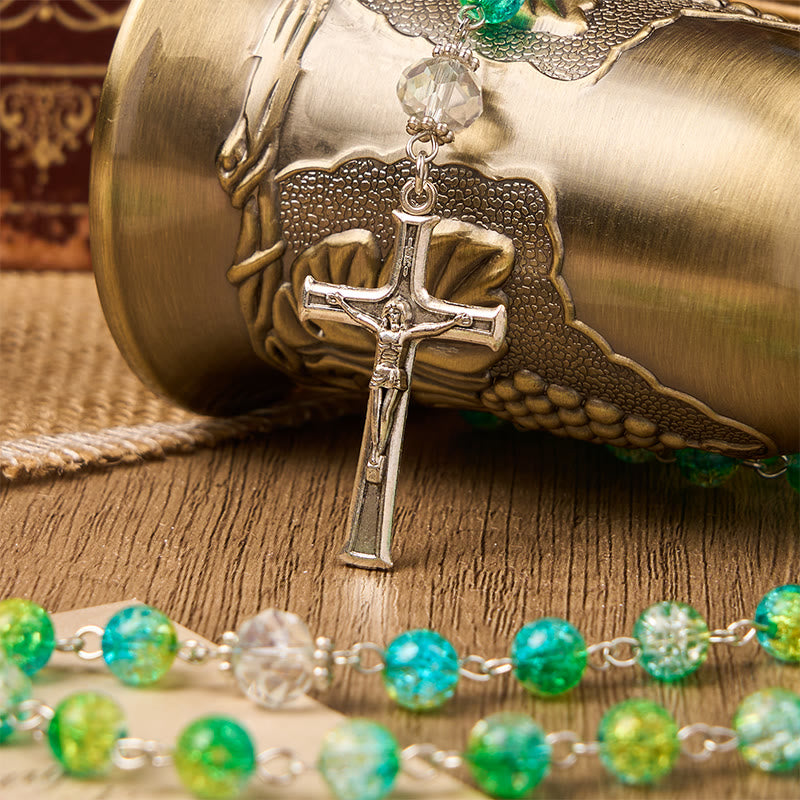 Christianartworkshop St. Benedict Medal & Crucifix of 8mm Round Green Gemstone Rosary - image 3