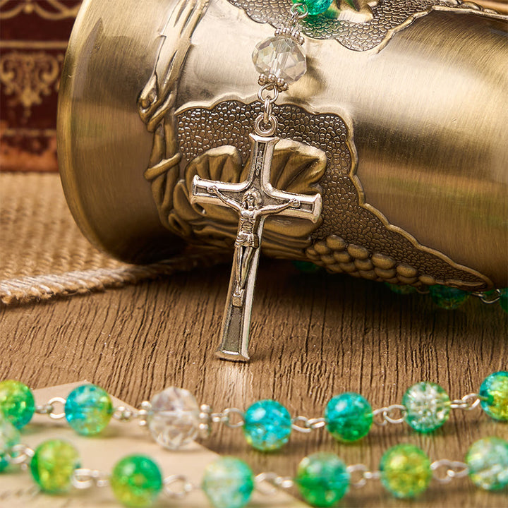 Christianartworkshop St. Benedict Medal & Crucifix of 8mm Round Green Gemstone Rosary - image 3