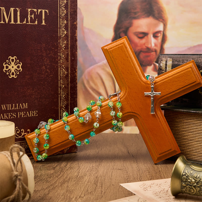 Christianartworkshop St. Benedict Medal & Crucifix of 8mm Round Green Gemstone Rosary - image 5