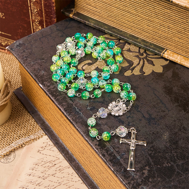 Christianartworkshop St. Benedict Medal & Crucifix of 8mm Round Green Gemstone Rosary - Green - image 1