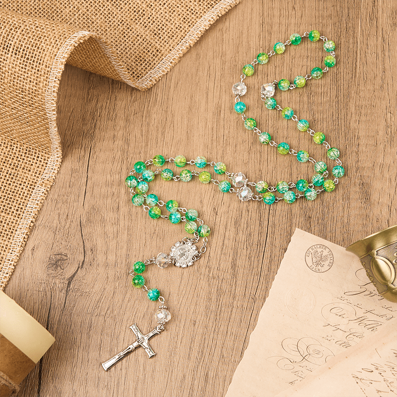 Christianartworkshop St. Benedict Medal & Crucifix of 8mm Round Green Gemstone Rosary - image 2