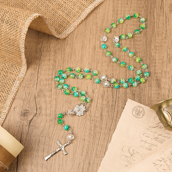 Christianartworkshop St. Benedict Medal & Crucifix of 8mm Round Green Gemstone Rosary - image 2