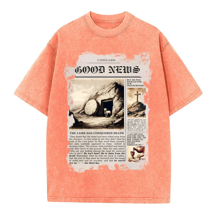 Christianartworkshop Good News Christian Washed T-Shirt - Orange - 4XL - image 13