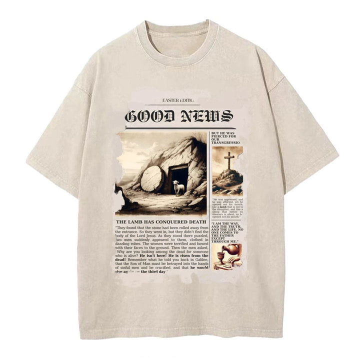 Christianartworkshop Good News Christian Washed T-Shirt - Beige - 4XL - image 5