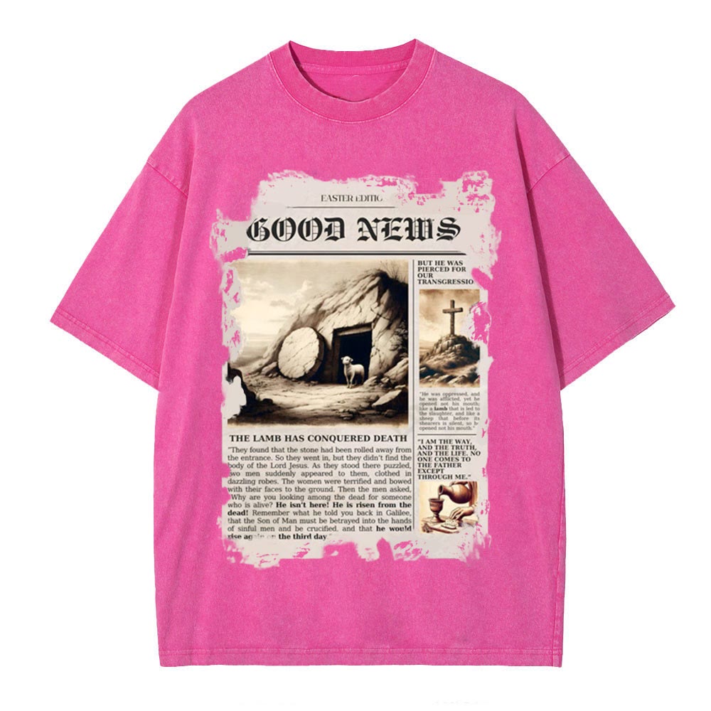 Christianartworkshop Good News Christian Washed T-Shirt - Pink - 4XL - image 10