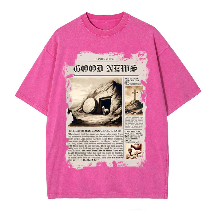 Christianartworkshop Good News Christian Washed T-Shirt - Pink - 4XL - image 10