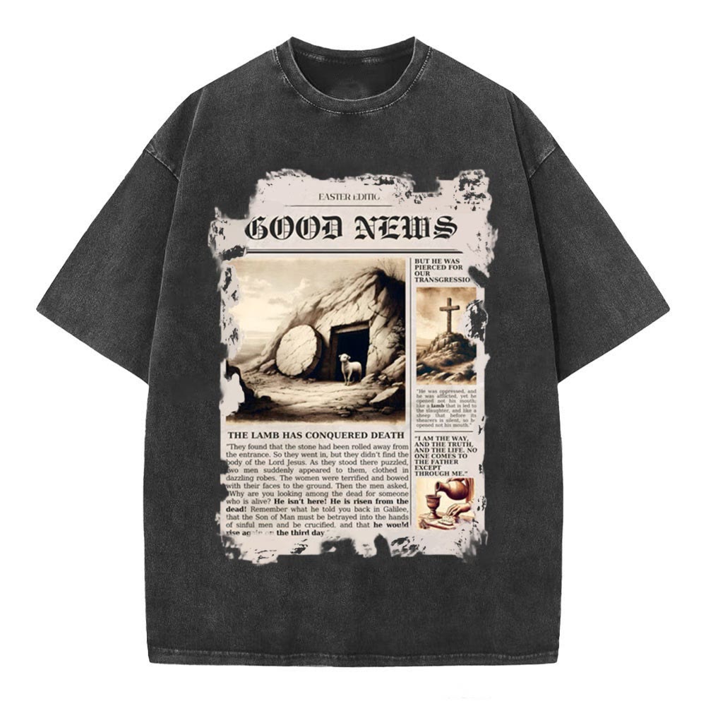 Christianartworkshop Good News Christian Washed T-Shirt - Black - 4XL - image 1