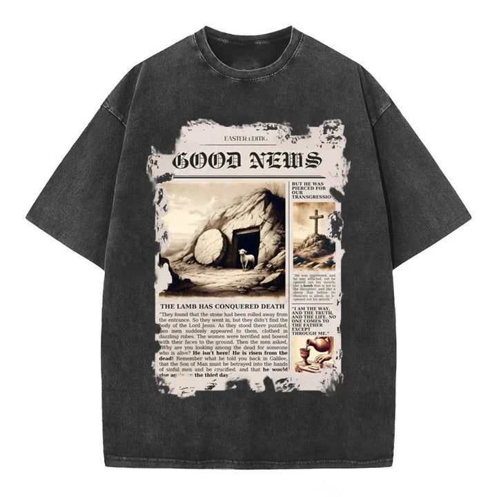 Christianartworkshop Good News Christian Washed T-Shirt - Black - 4XL - image 1