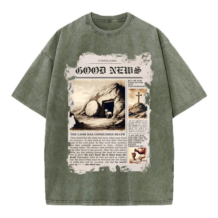 Christianartworkshop Good News Christian Washed T-Shirt - Army Green - 4XL - image 8