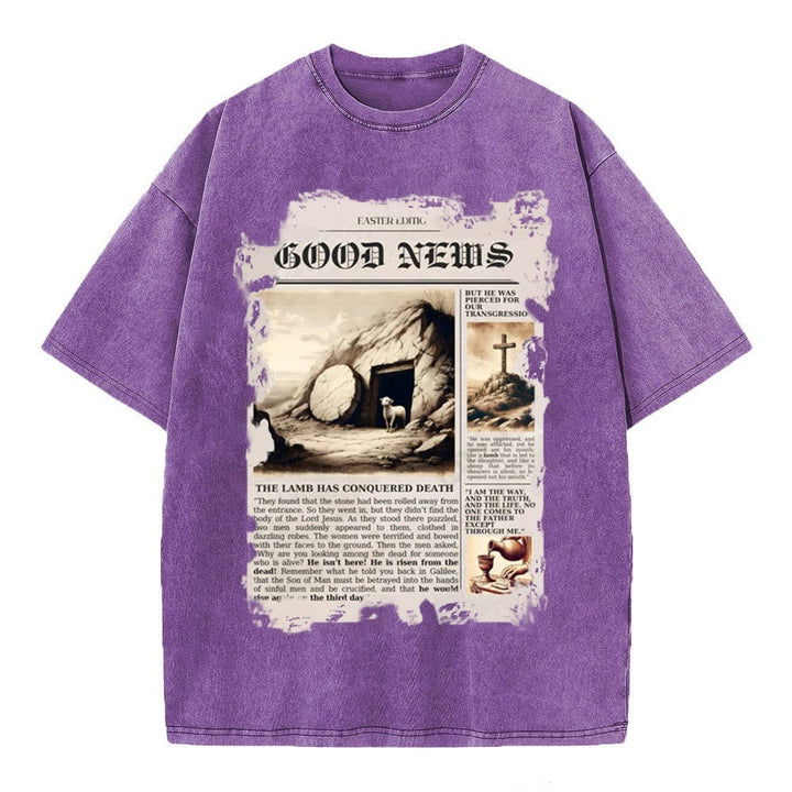 Christianartworkshop Good News Christian Washed T-Shirt - Purple - 4XL - image 9