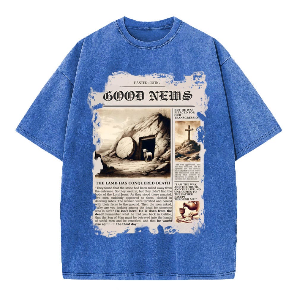 Christianartworkshop Good News Christian Washed T-Shirt - Royal Blue - 4XL - image 12