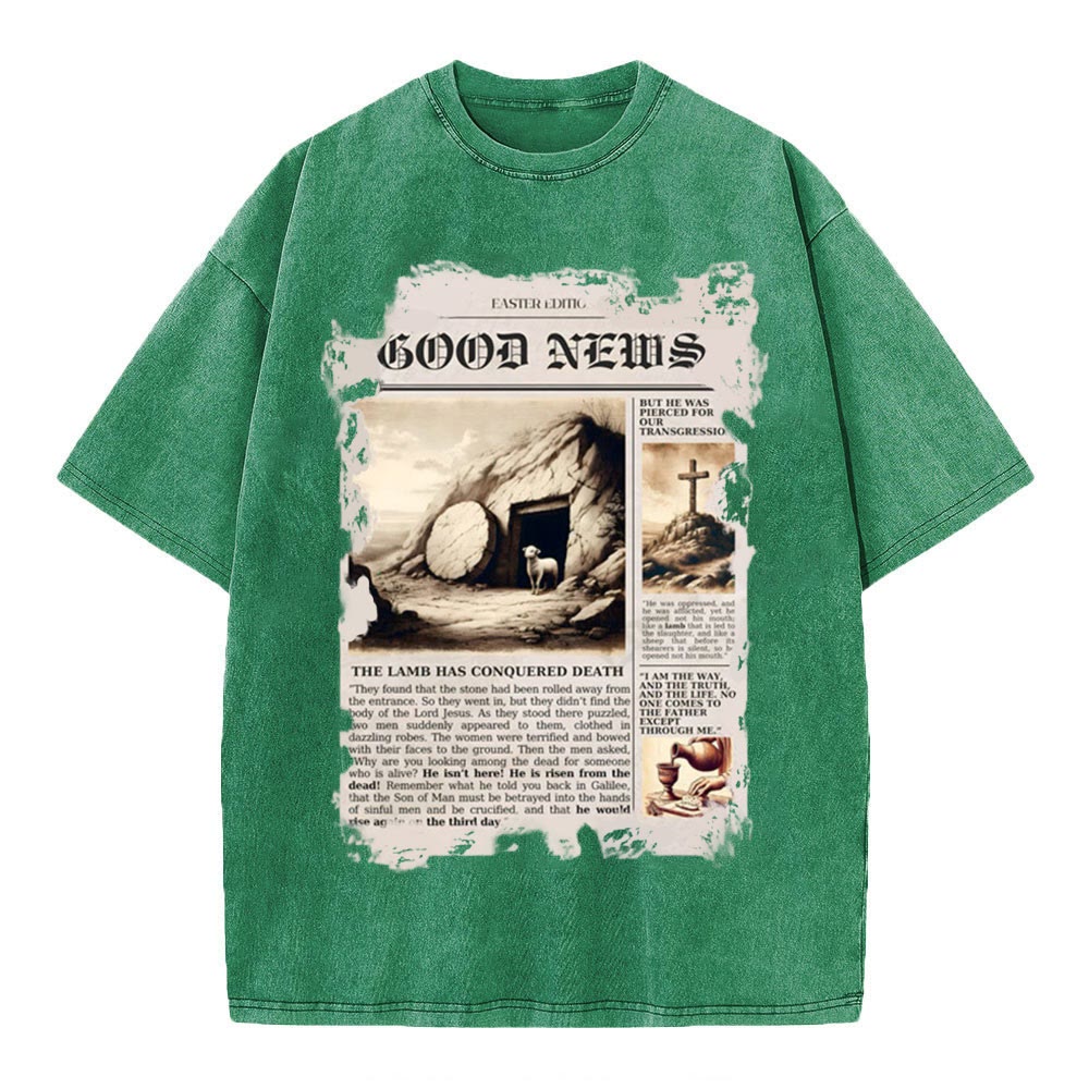 Christianartworkshop Good News Christian Washed T-Shirt - Grass Green - 4XL - image 11