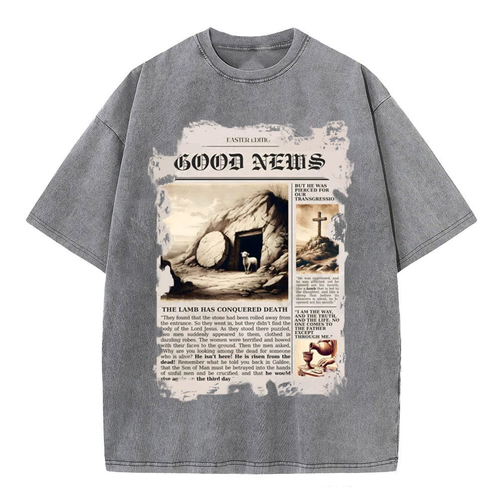 Christianartworkshop Good News Christian Washed T-Shirt - Grey - 4XL - image 6