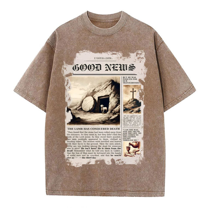 Christianartworkshop Good News Christian Washed T-Shirt - Coffee - 4XL - image 7