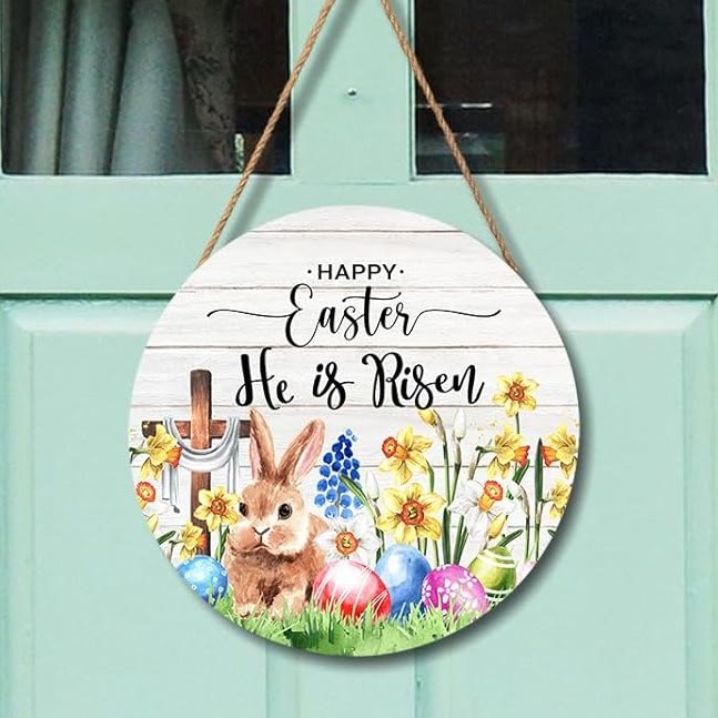 Christianartworkshop Happy Easter Bunny Hanging Pendant Ornament: For He is Risen - Easter Bunny - image 1