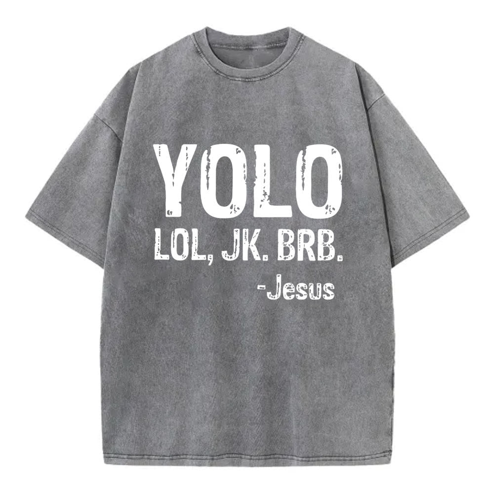 Christianartworkshop YOLO Christian Washed T-Shirt - Gray - 4XL - image 5